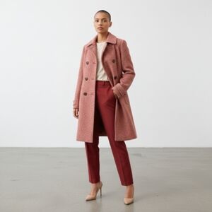 Vintage Y2K Red Tweed Pea Coat Size 16 Preppy Retro Fitted Tailored Academia